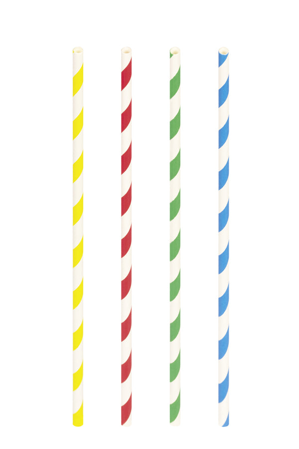 Trinkhalme aus Papier, bunt gestreift, Ø6mm, 21cm, 100 Stk.