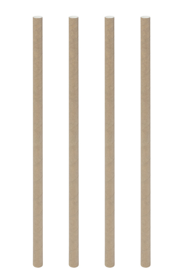 Trinkhalme aus Papier, dick, braun natur, Ø8mm, 25cm, 150 Stk.