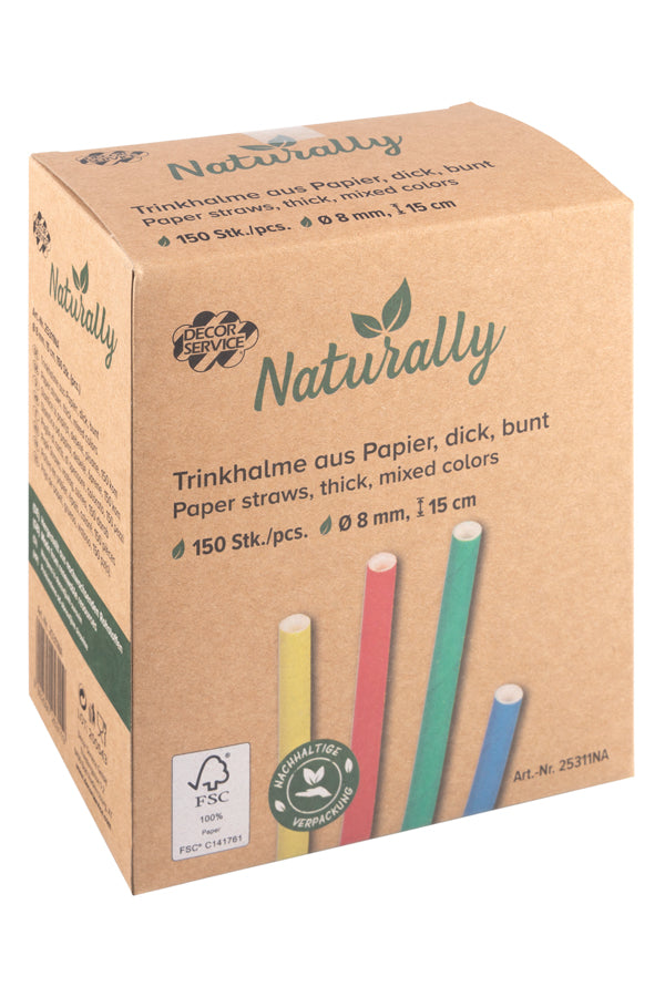 Trinkhalme aus Papier, dick, bunt, Ø8mm, 15cm, 150 Stk.
