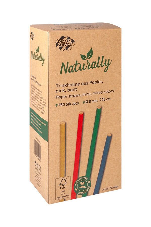 Trinkhalme aus Papier, dick, bunt, Ø8mm, 25cm, 150 Stk.