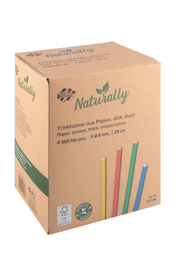 Trinkhalme aus Papier, dick, bunt, Ø8mm, 25cm, 500 Stk.