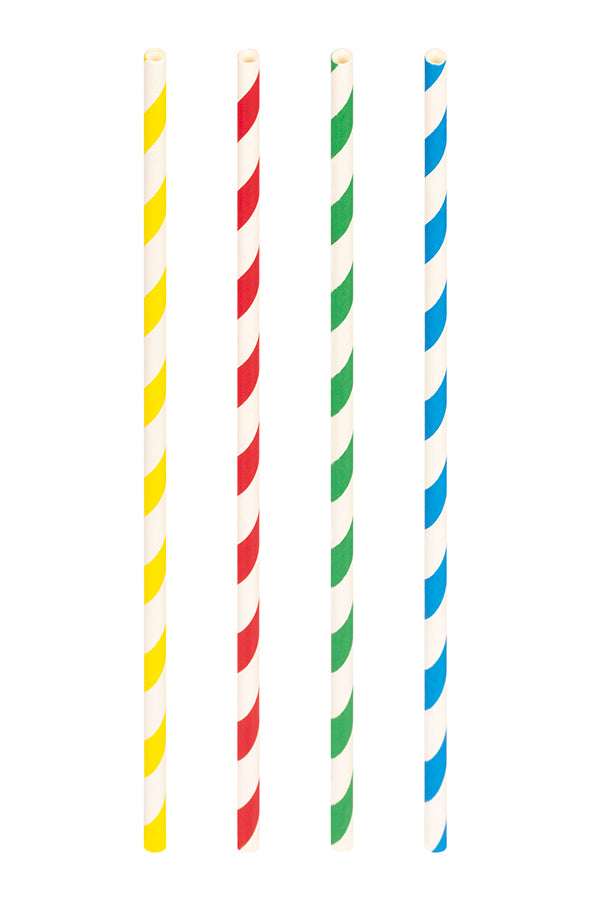 Trinkhalme aus Papier, dick, bunt gestreift, Ø8mm, 25cm, 150 Stk.