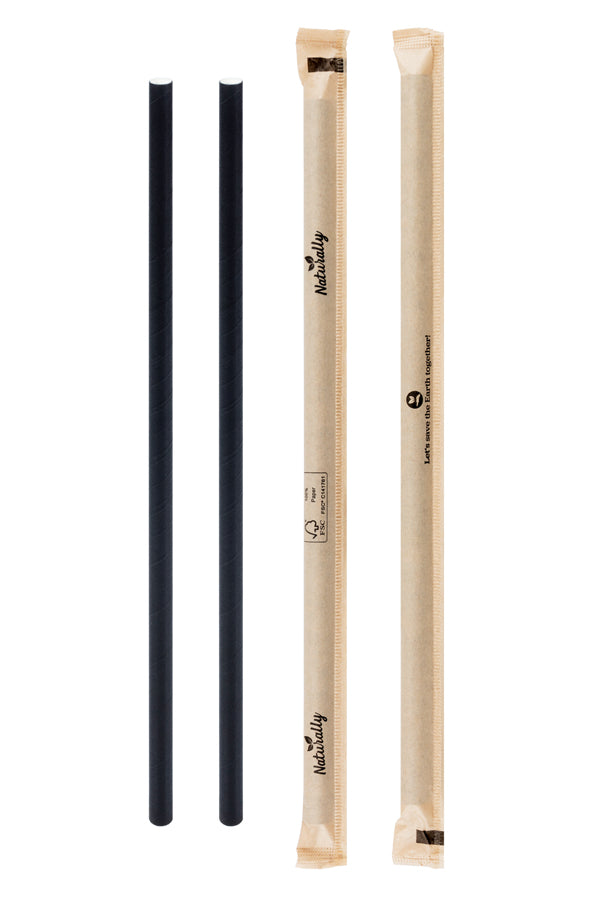 Trinkhalme aus Papier, dick, in Papier gehüllt, schwarz, Ø8mm, 25cm, 150 Stk.