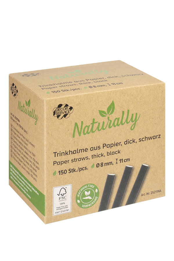 Trinkhalme aus Papier, dick, schwarz, Ø8mm, 11cm, 150 Stk.