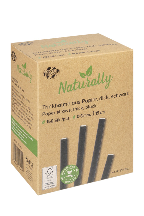 Trinkhalme aus Papier, dick, schwarz, Ø8mm, 15cm, 150 Stk.