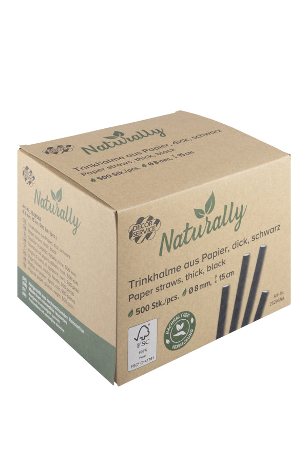 Trinkhalme aus Papier, dick, schwarz, Ø8mm, 15cm, 500 Stk.