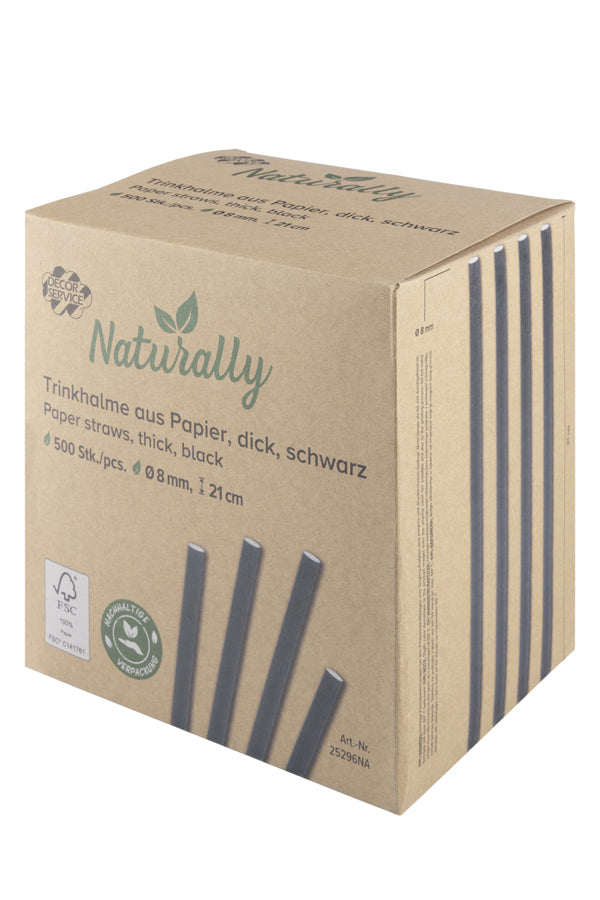 Trinkhalme aus Papier, dick, schwarz, Ø8mm, 21cm, 500 Stk.