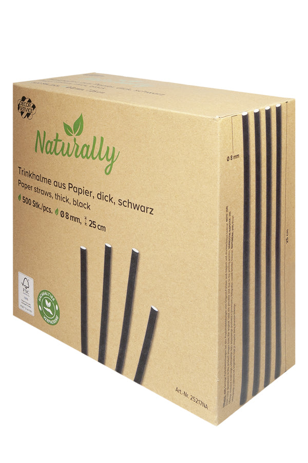 Trinkhalme aus Papier, dick, schwarz, Ø8mm, 25cm, 500 Stk.