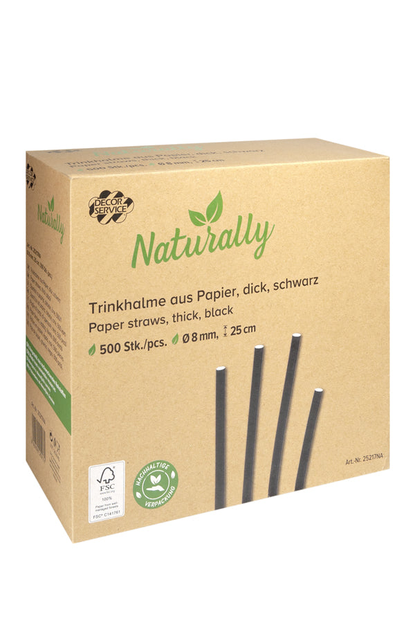 Trinkhalme aus Papier, dick, schwarz, Ø8mm, 25cm, 500 Stk.