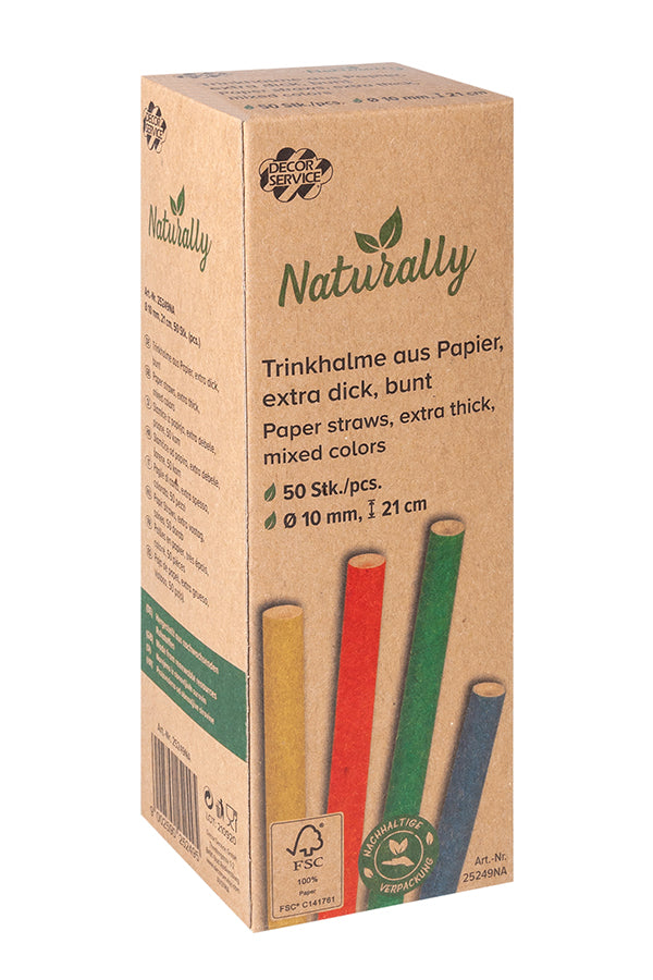 Trinkhalme aus Papier, extra dick, bunt, Ø10mm, 21cm, 50 Stk.