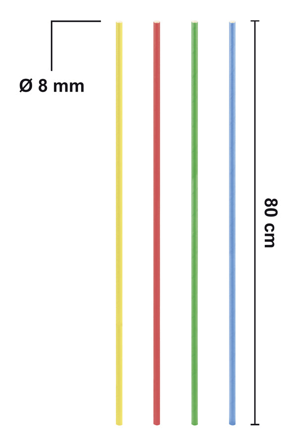 Trinkhalme aus Papier, extra lang, bunt, Ø8mm, 80cm, 50 Stk.