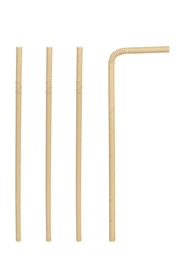 Trinkhalme aus Papier, flexibel, braun natur, Ø6mm, 24cm, 100 Stk.