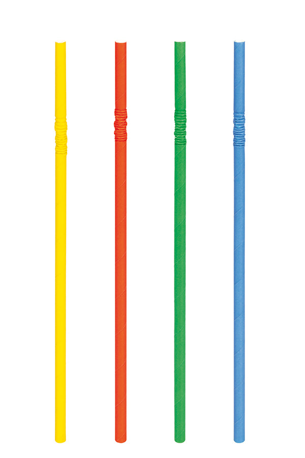 Trinkhalme aus Papier, flexibel, bunt, Ø6mm, 24cm, 100 Stk.