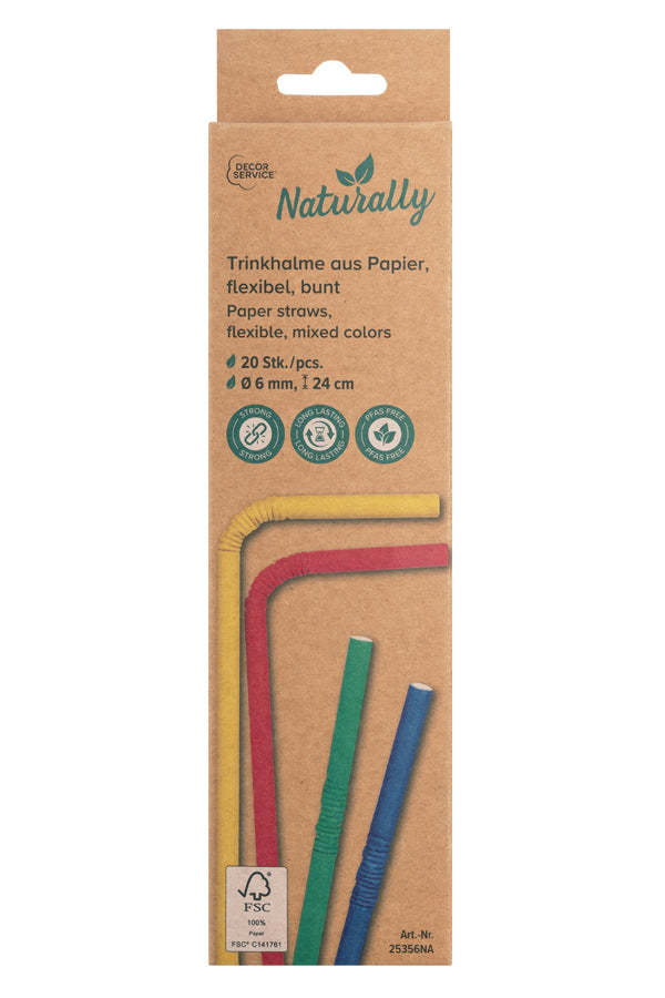 Trinkhalme aus Papier, flexibel, bunt, Ø6mm, 24cm, 20 Stk_2
