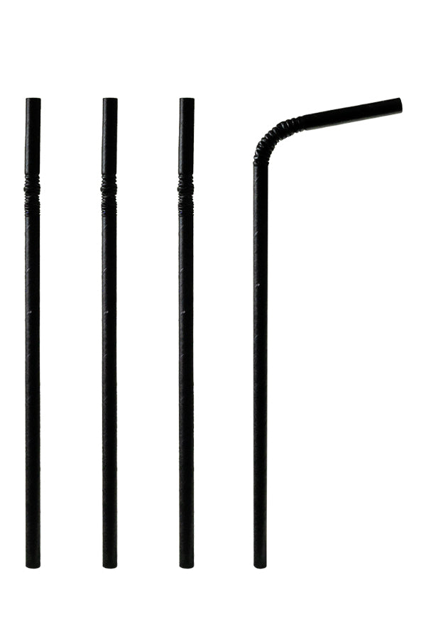 Trinkhalme aus Papier, flexibel, schwarz, Ø6mm, 24cm, 100 Stk.