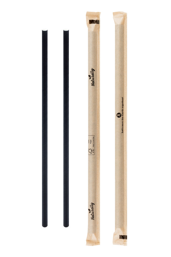 Trinkhalme aus Papier, in Papier gehüllt, schwarz, Ø6mm, 21cm, 100 Stk.