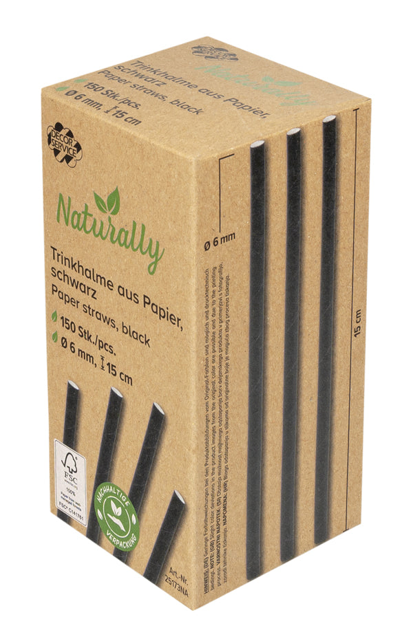 Trinkhalme aus Papier, schwarz, Ø6mm, 15cm, 150 Stk.