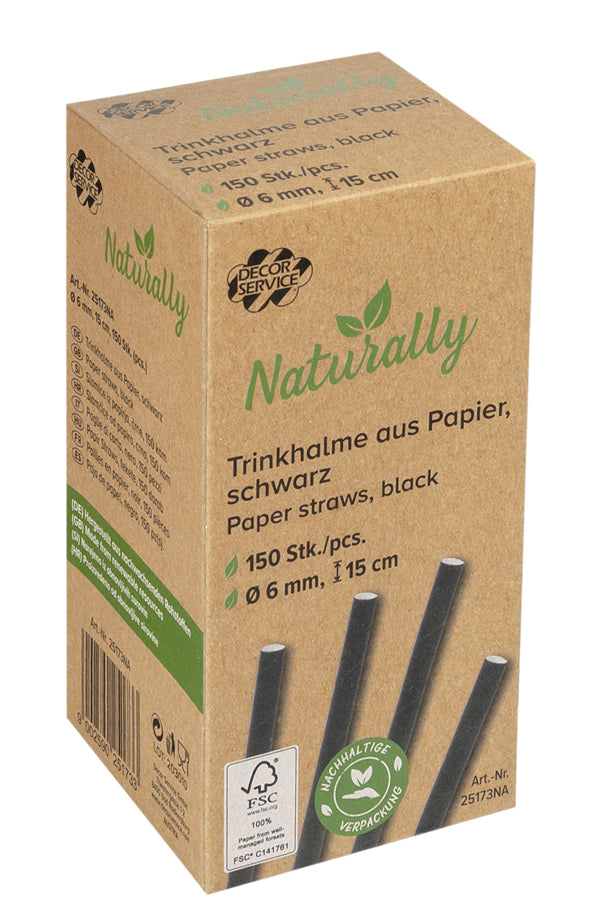 Trinkhalme aus Papier, schwarz, Ø6mm, 15cm, 150 Stk.
