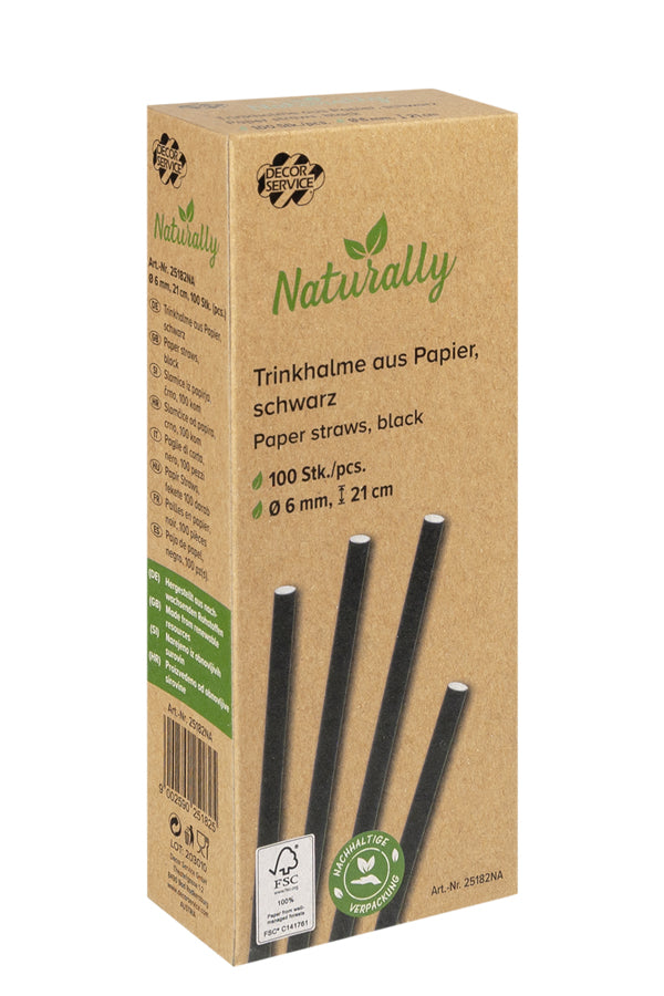 Trinkhalme aus Papier, schwarz, Ø6mm, 21cm, 100 Stk.