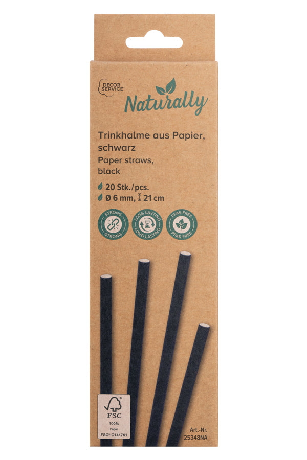 Trinkhalme aus Papier, schwarz, Ø6mm, 21cm, 20 Stk_1
