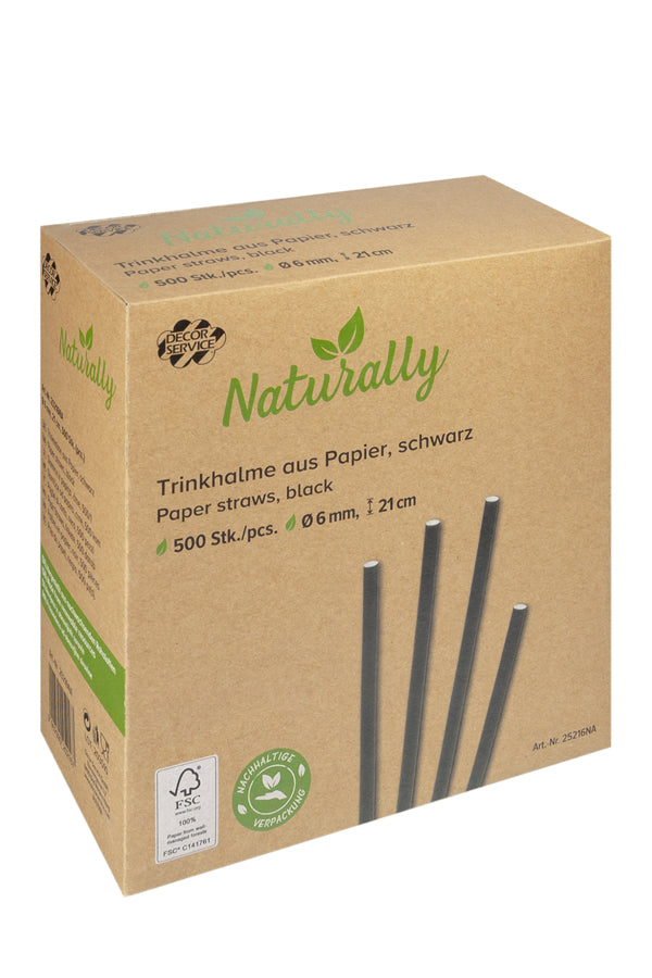 Trinkhalme aus Papier, schwarz, Ø6mm, 21cm, 500 Stk.
