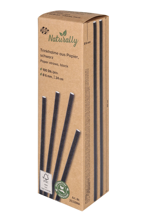 Trinkhalme aus Papier, schwarz, Ø6mm, 24cm, 100 Stk.