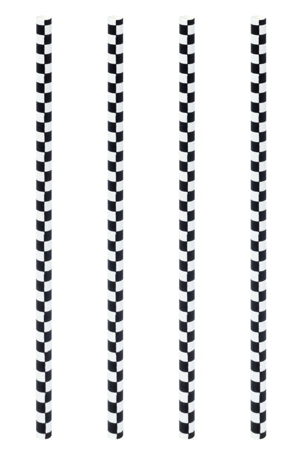 Trinkhalme aus Papier, schwarz kariert, Ø6mm, 21cm, 100 Stk.