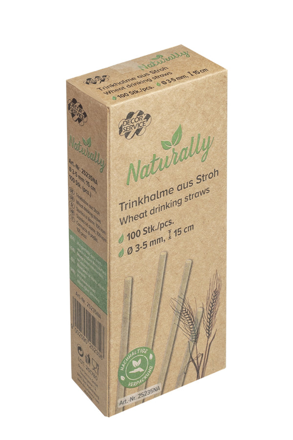 Trinkhalme aus Stroh, Ø3-5mm, 15cm, 100 Stk.