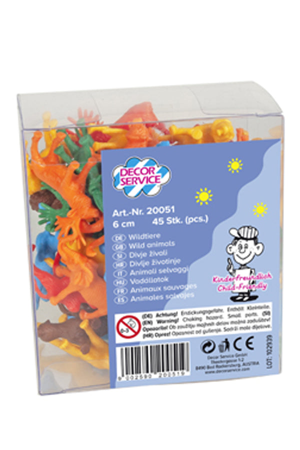 Wildtiere, bunt, ca. 6 cm, 12 Motive, 45 Stk.