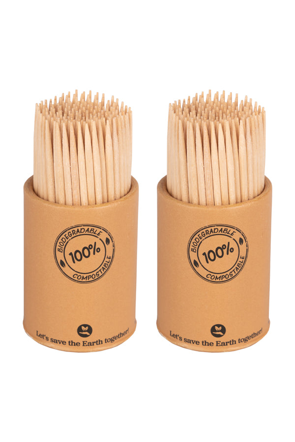 Zahnstocher aus Holz, rund, 2 Tuben á 150 Stk, Ø2mm, 65mm, 300 Stk