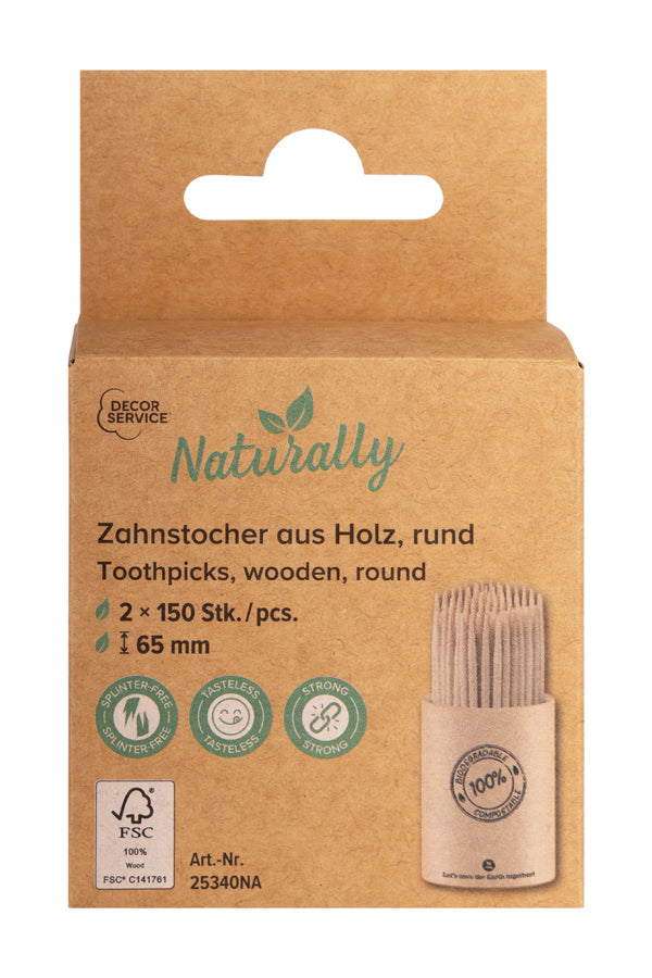 Zahnstocher aus Holz, rund, 2 Tuben á 150 Stk, Ø2mm, 65mm, 300 Stk_1