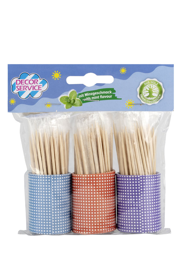 Zahnstocher aus Holz, rund, 3 Tuben á 80 Stk., minze, Ø2mm, 65mm, 240 Stk.