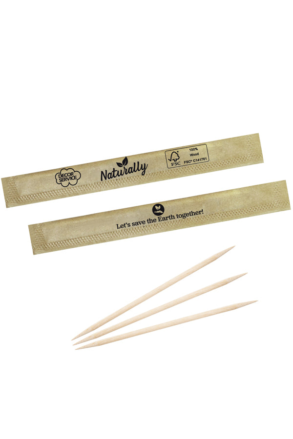 Zahnstocher aus Holz, rund, in ECO-Papier gehüllt, Ø2mm, 65mm, 1000 Stk.