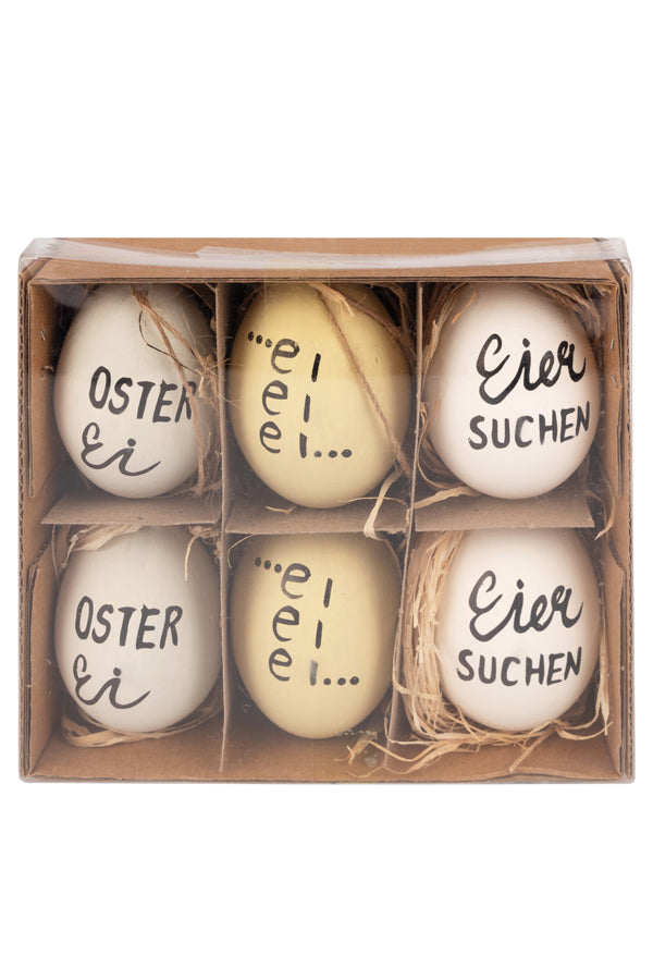 Ostereier "Statement", Naturecht, weiß/creme/mint, 6 cm, 6 Stk