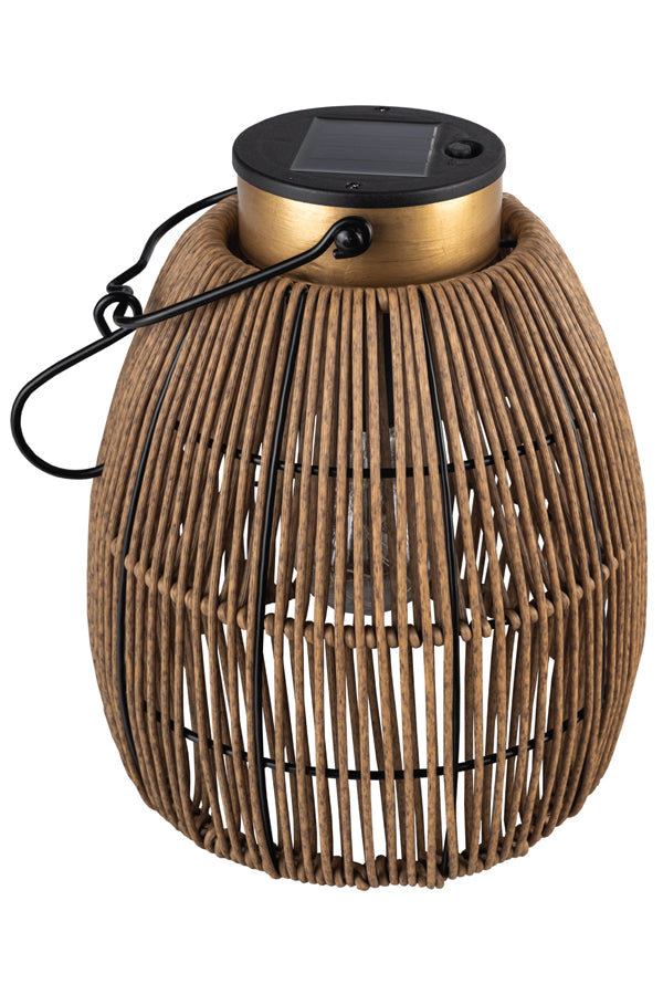 Solar Laterne, Metall/Rattan, LED, gold/natur, 24cm, 1 Stk.