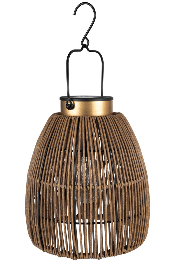 Solar Laterne, Metall/Rattan, LED, gold/natur, 24cm, 1 Stk.