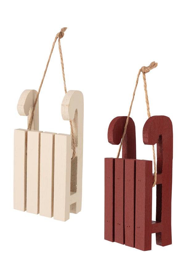 Christbaumdekor "Schlitten", Holz, weinrot/weiß, 95cm, 2 Stk