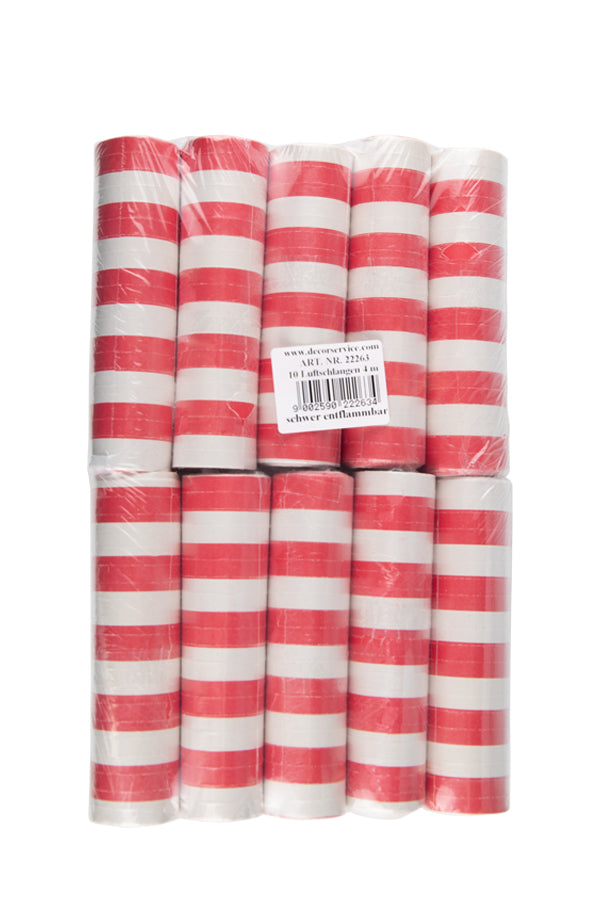 Luftschlangen aus Papier, rot/weiß, schwer entflammbar, 4m, 10 Rollen