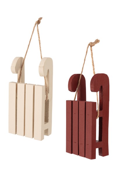 Christbaumdekor "Schlitten", Holz, weinrot/weiß, 9.5cm, 2 Stk.