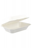 Menüboxen aus Bagasse, naturweiß, 23x15cm, 25Stk. Menüboxen aus Bagasse, naturweiß, 23x15cm, 25Stk.