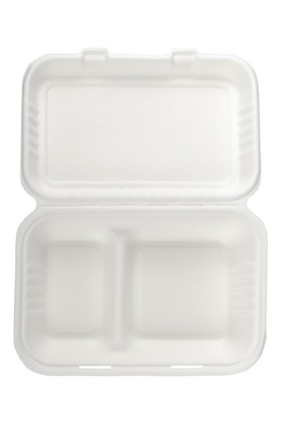 Menüboxen 2-geteilt aus Bagasse, naturweiß, 25x16cm, 25Stk.