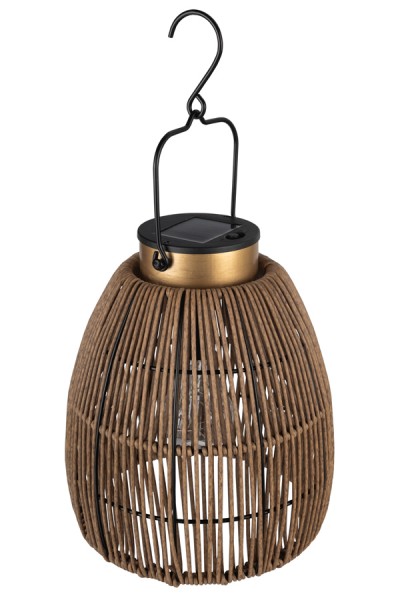 Solar Laterne, Metall/Rattan, LED, gold/natur, 24cm, 1 Stk.