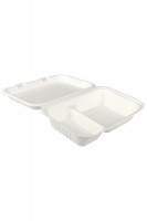 Preview: Menüboxen 2-geteilt aus Bagasse, naturweiß, 25x16cm, 25Stk. Preview: Menüboxen 2-geteilt aus Bagasse, naturweiß, 25x16cm, 25Stk.
