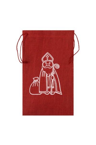 Geschenksack "St. Nikolaus", Jute, rot, 22x36cm, 1 Stk