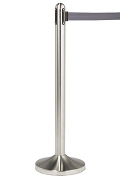 Leitsystem aus rostfreiem Stahl, einziehbares Band in grau, mit Fußteil, 100 cm