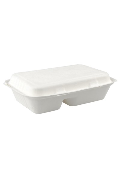 Menüboxen 2-geteilt aus Bagasse, naturweiß, 25x16cm, 25Stk.