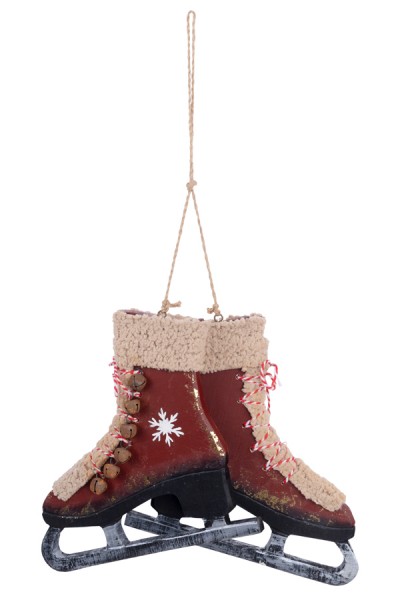 Schlittschuhe, zum Hängen, Holz, weinrot, 22cm, 1 Paar