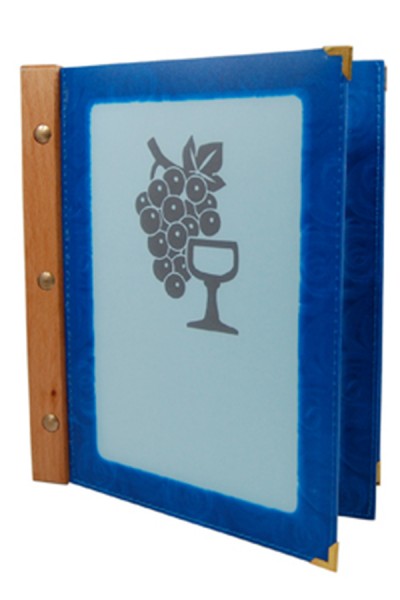 Folienkarte (PVC) blau, mit Holzrücken, 6 Seiten, A5, 1 Stk.