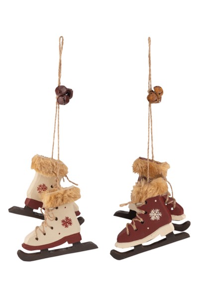 Christbaumdekor "Schlittschuhe", Holz, weinrot/weiß, 9cm, 2 Paar
