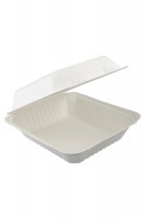Menüboxen aus Bagasse, naturweiß, 22x20cm, 25Stk. Menüboxen aus Bagasse, naturweiß, 22x20cm, 25Stk.
